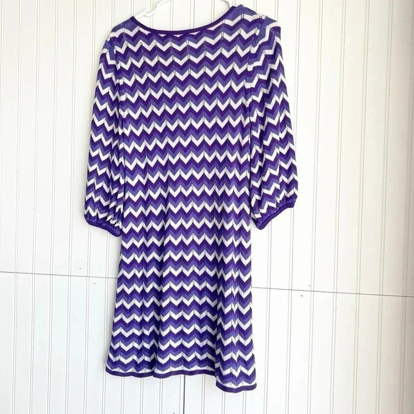 Alice + Olivia Size S Purple and white Chevron Striped A line Knit Sweater Dress - Picture 6 of 6